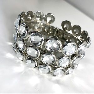 Large Rhinestone Silver Hinge Cuff Bracelet